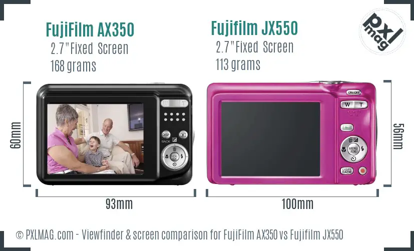 FujiFilm AX350 vs Fujifilm JX550 Screen and Viewfinder comparison