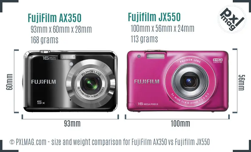 FujiFilm AX350 vs Fujifilm JX550 size comparison