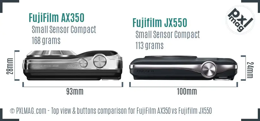 FujiFilm AX350 vs Fujifilm JX550 top view buttons comparison