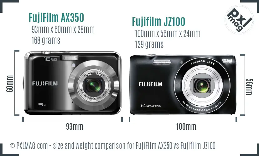 FujiFilm AX350 vs Fujifilm JZ100 size comparison