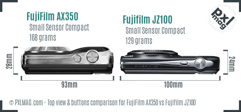 FujiFilm AX350 vs Fujifilm JZ100 top view buttons comparison