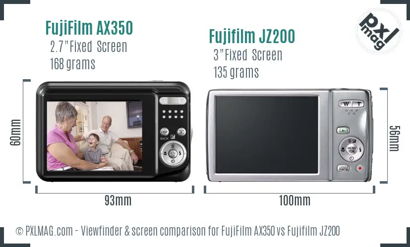 FujiFilm AX350 vs Fujifilm JZ200 Screen and Viewfinder comparison