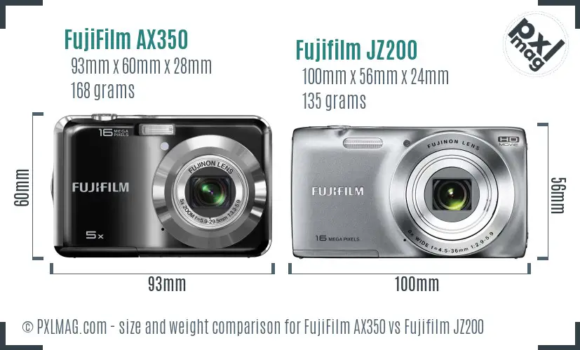 FujiFilm AX350 vs Fujifilm JZ200 size comparison