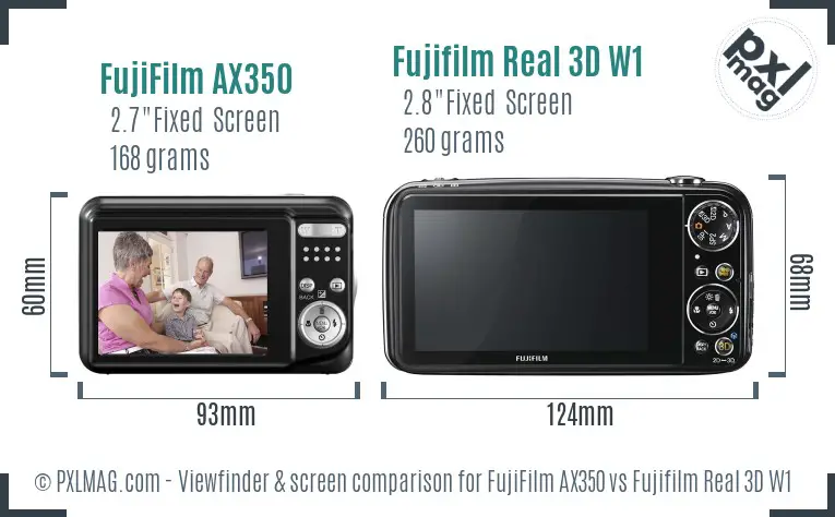 FujiFilm AX350 vs Fujifilm Real 3D W1 Screen and Viewfinder comparison