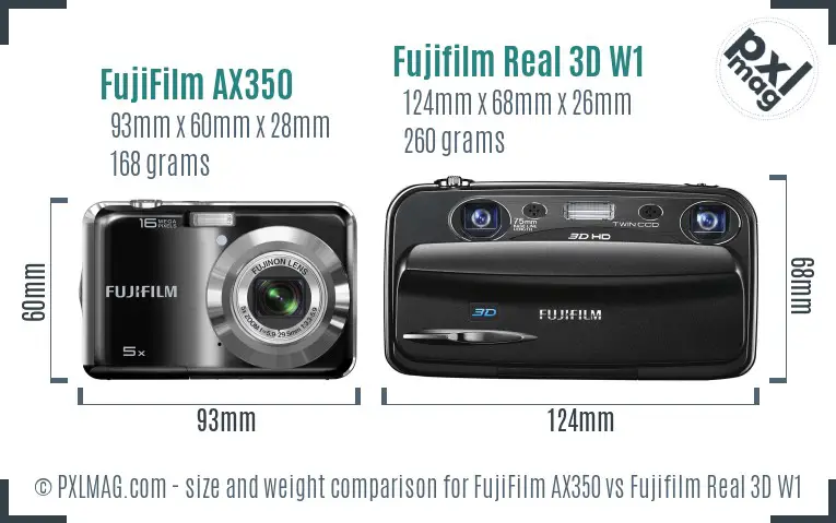 FujiFilm AX350 vs Fujifilm Real 3D W1 size comparison