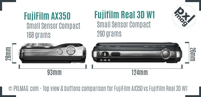 FujiFilm AX350 vs Fujifilm Real 3D W1 top view buttons comparison