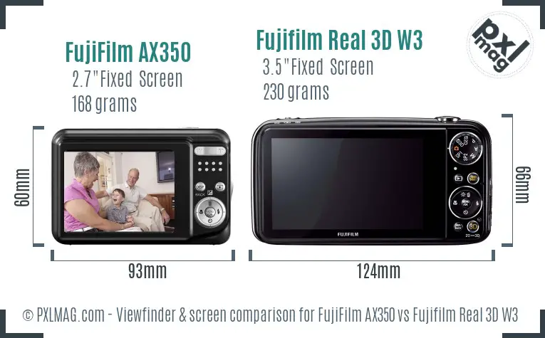 FujiFilm AX350 vs Fujifilm Real 3D W3 Screen and Viewfinder comparison