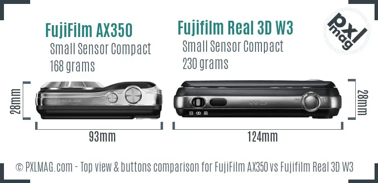 FujiFilm AX350 vs Fujifilm Real 3D W3 top view buttons comparison
