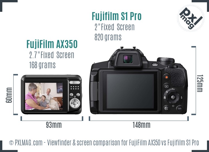 FujiFilm AX350 vs Fujifilm S1 Pro Screen and Viewfinder comparison