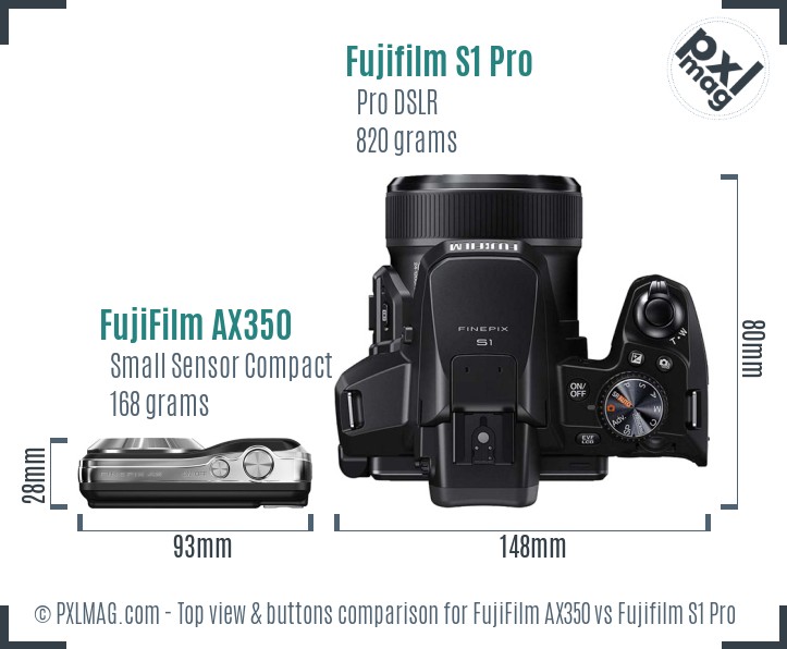 FujiFilm AX350 vs Fujifilm S1 Pro top view buttons comparison