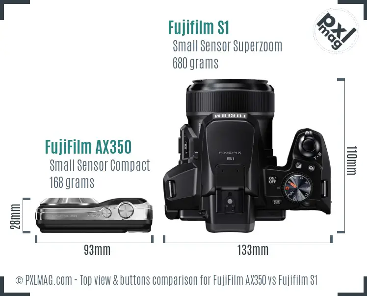 FujiFilm AX350 vs Fujifilm S1 top view buttons comparison FujiFilm AX350 vs Fujifilm S1 top view buttons comparison
