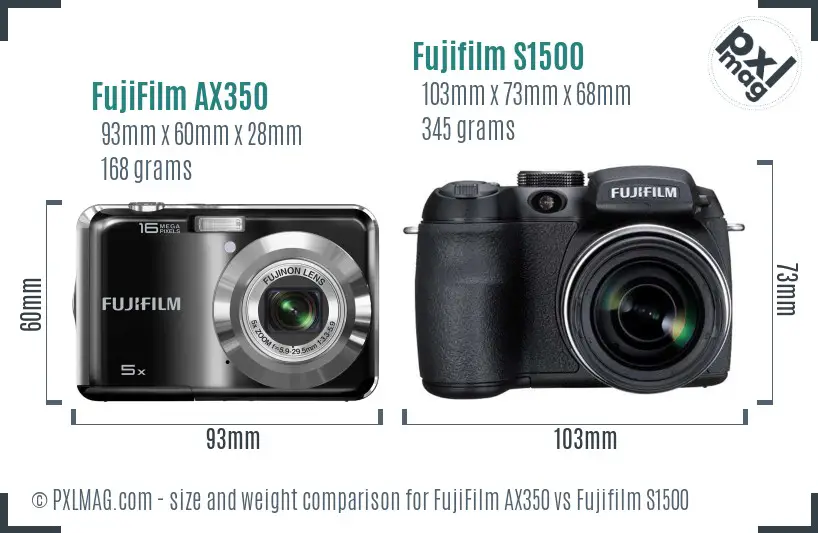 FujiFilm AX350 vs Fujifilm S1500 size comparison