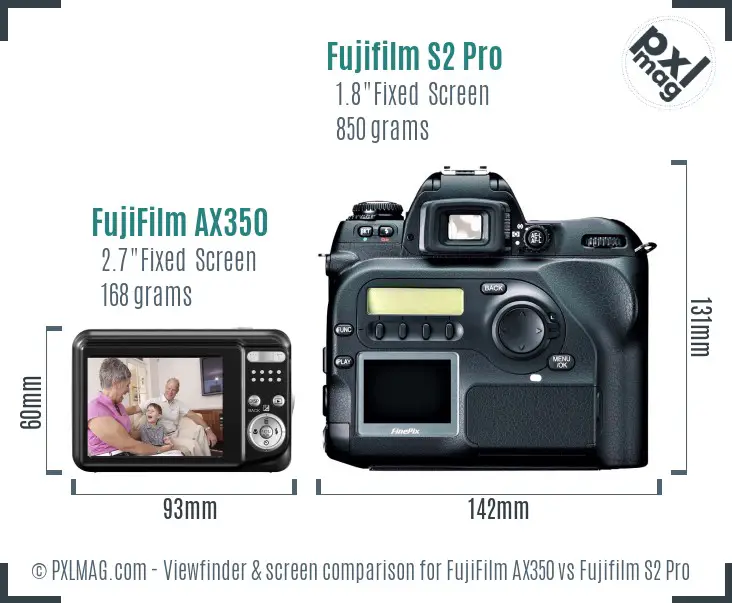 FujiFilm AX350 vs Fujifilm S2 Pro Screen and Viewfinder comparison