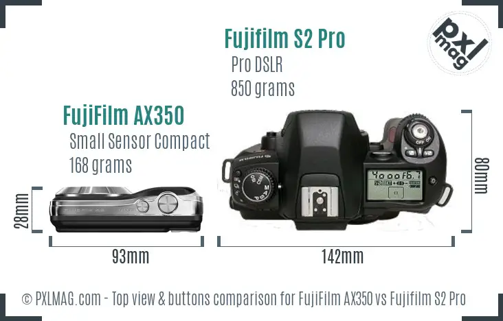 FujiFilm AX350 vs Fujifilm S2 Pro top view buttons comparison