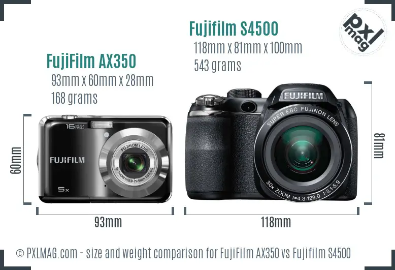 FujiFilm AX350 vs Fujifilm S4500 size comparison