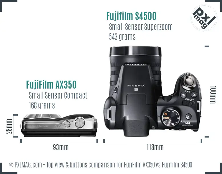 FujiFilm AX350 vs Fujifilm S4500 top view buttons comparison