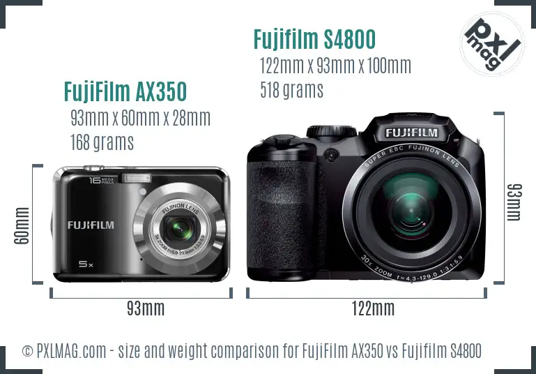 FujiFilm AX350 vs Fujifilm S4800 size comparison FujiFilm AX350 vs Fujifilm S4800 size comparison