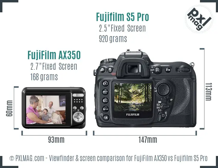 FujiFilm AX350 vs Fujifilm S5 Pro Screen and Viewfinder comparison