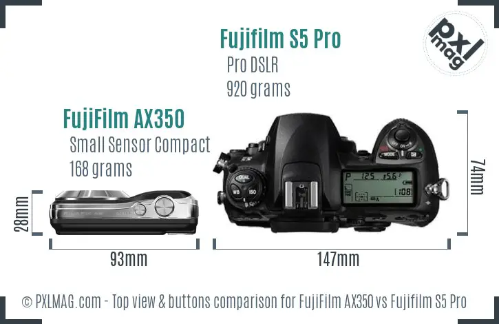 FujiFilm AX350 vs Fujifilm S5 Pro top view buttons comparison