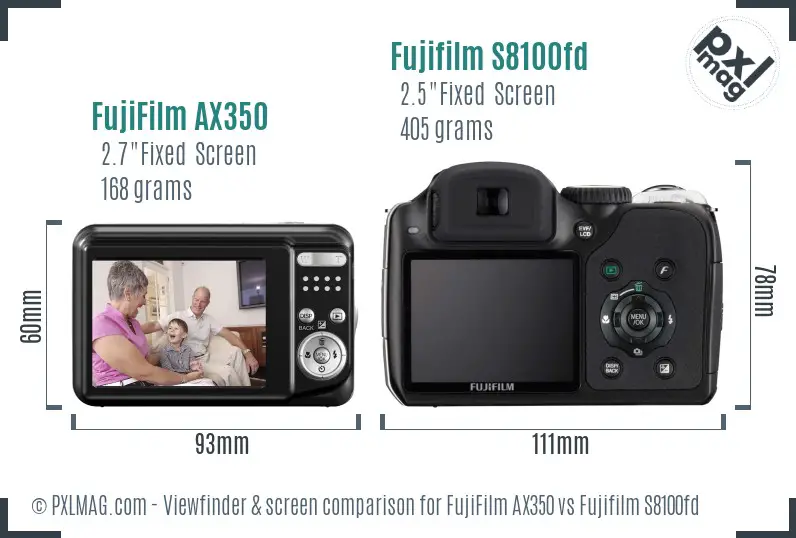FujiFilm AX350 vs Fujifilm S8100fd Screen and Viewfinder comparison