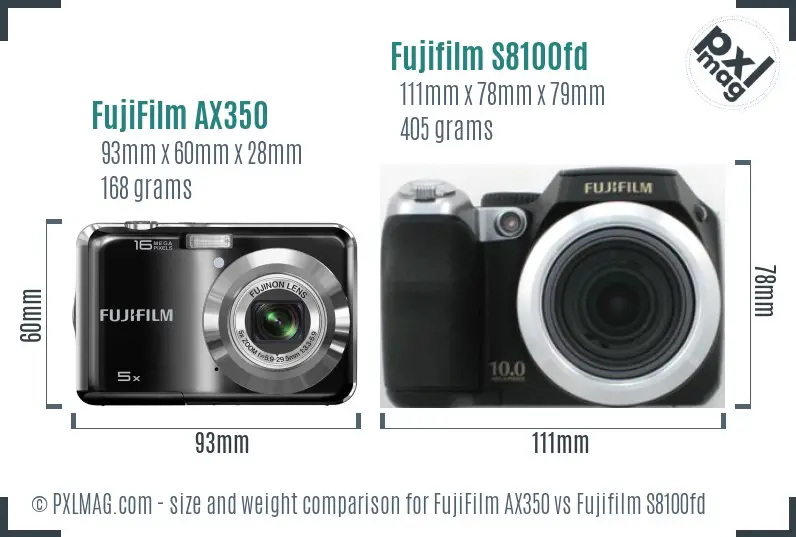 FujiFilm AX350 vs Fujifilm S8100fd size comparison