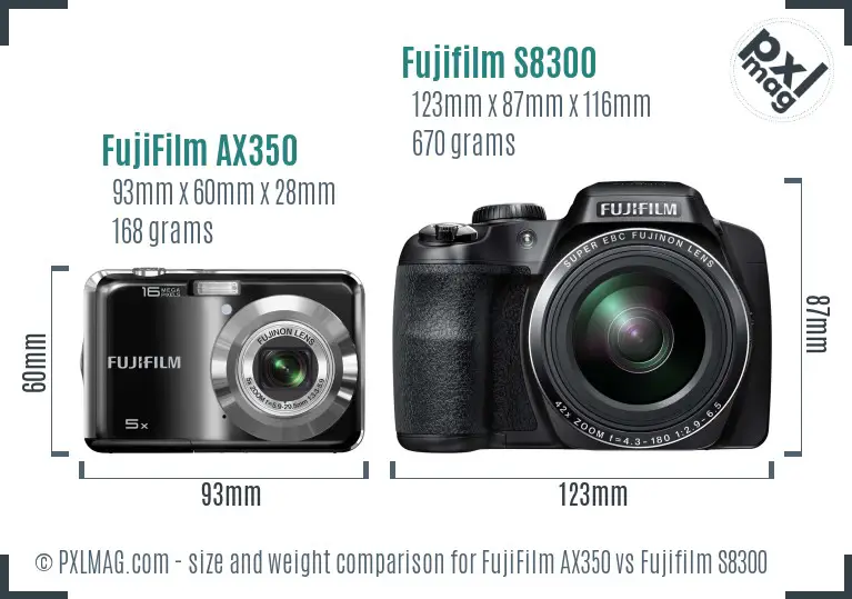 FujiFilm AX350 vs Fujifilm S8300 size comparison
