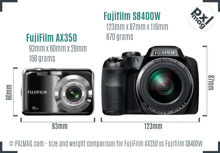 FujiFilm AX350 vs Fujifilm S8400W size comparison FujiFilm AX350 vs Fujifilm S8400W size comparison