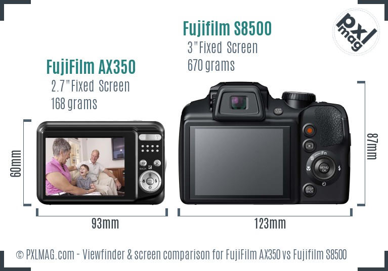 FujiFilm AX350 vs Fujifilm S8500 Screen and Viewfinder comparison