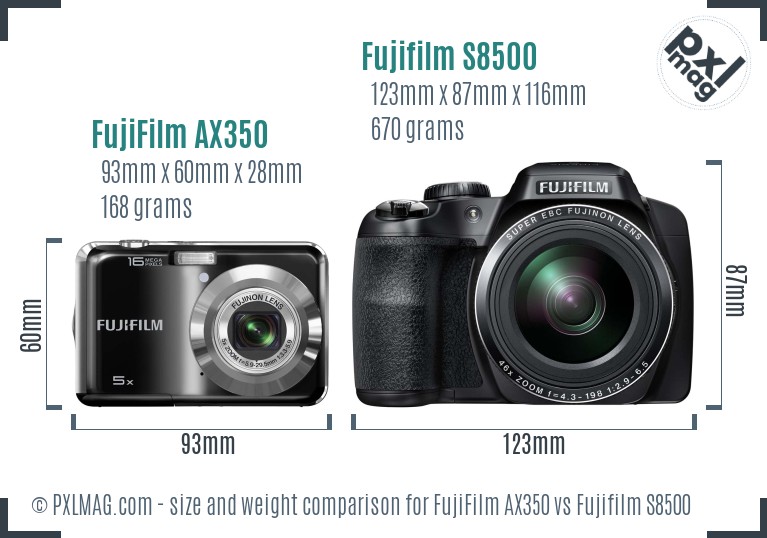 FujiFilm AX350 vs Fujifilm S8500 size comparison