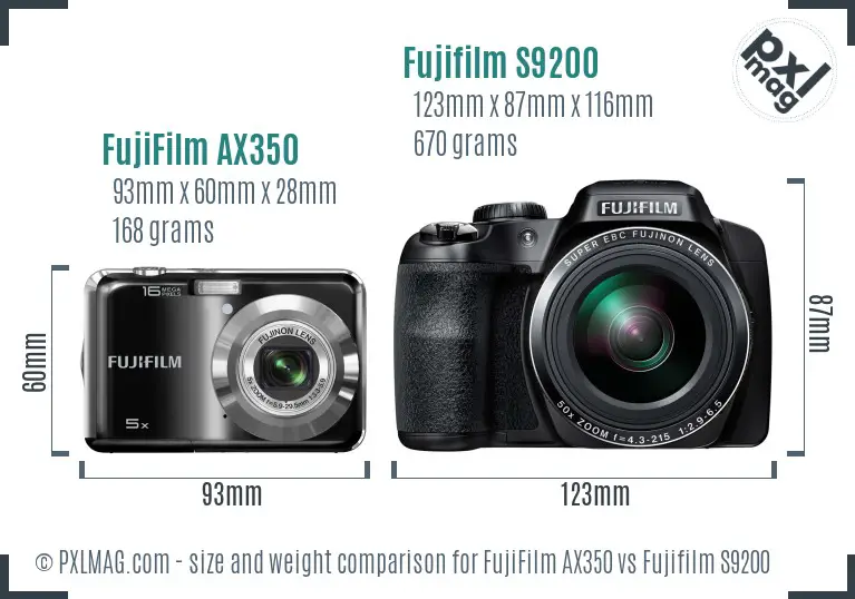 FujiFilm AX350 vs Fujifilm S9200 size comparison
