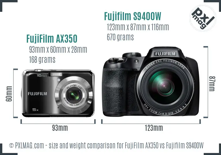 FujiFilm AX350 vs Fujifilm S9400W size comparison FujiFilm AX350 vs Fujifilm S9400W size comparison