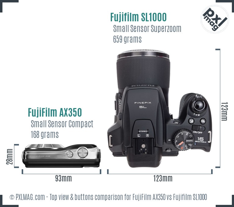 FujiFilm AX350 vs Fujifilm SL1000 top view buttons comparison