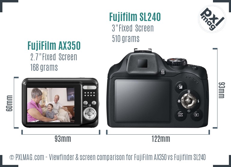 FujiFilm AX350 vs Fujifilm SL240 Screen and Viewfinder comparison
