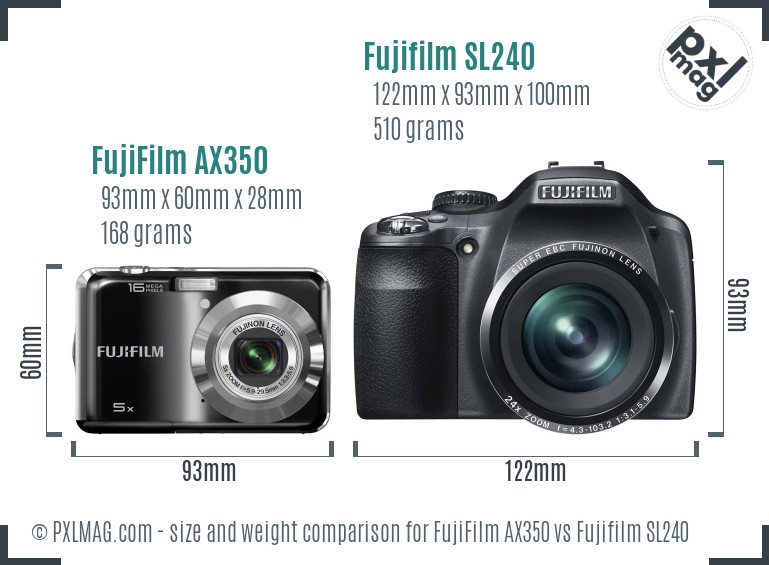 FujiFilm AX350 vs Fujifilm SL240 size comparison