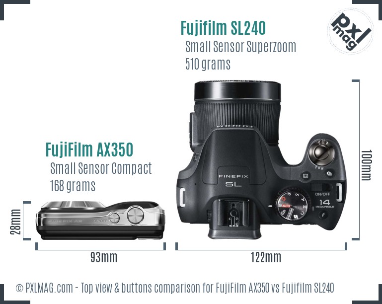 FujiFilm AX350 vs Fujifilm SL240 top view buttons comparison