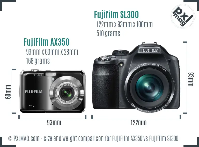 FujiFilm AX350 vs Fujifilm SL300 size comparison