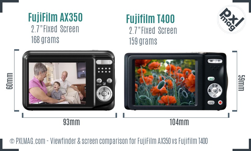 FujiFilm AX350 vs Fujifilm T400 Screen and Viewfinder comparison