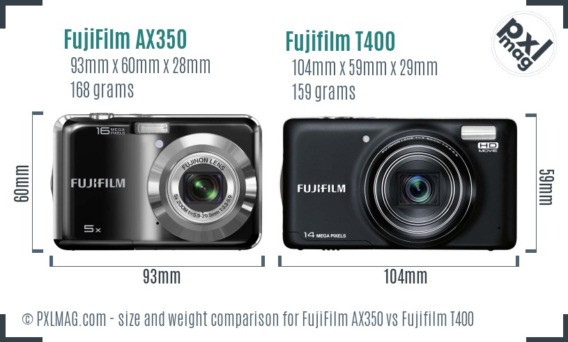 FujiFilm AX350 vs Fujifilm T400 size comparison