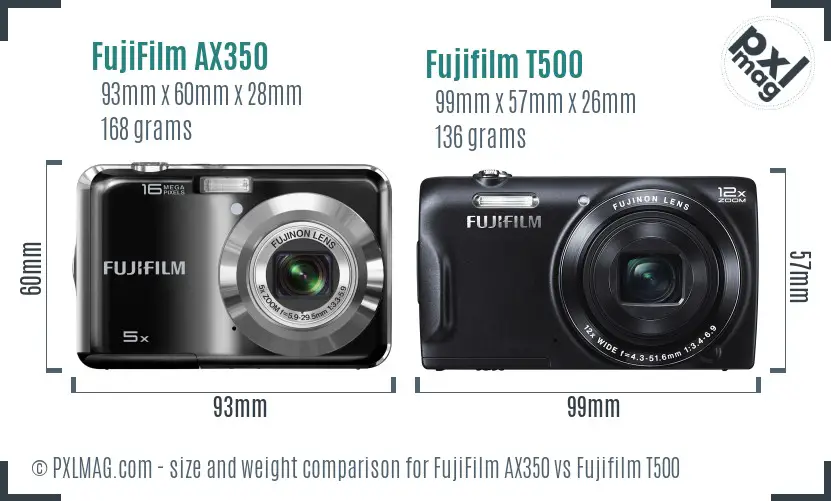 FujiFilm AX350 vs Fujifilm T500 size comparison