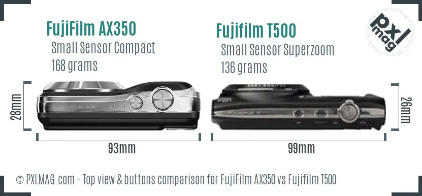 FujiFilm AX350 vs Fujifilm T500 top view buttons comparison