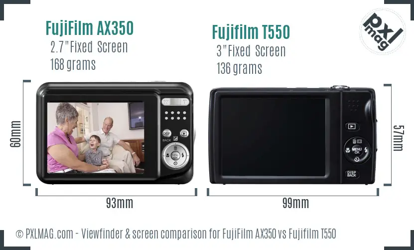 FujiFilm AX350 vs Fujifilm T550 Screen and Viewfinder comparison