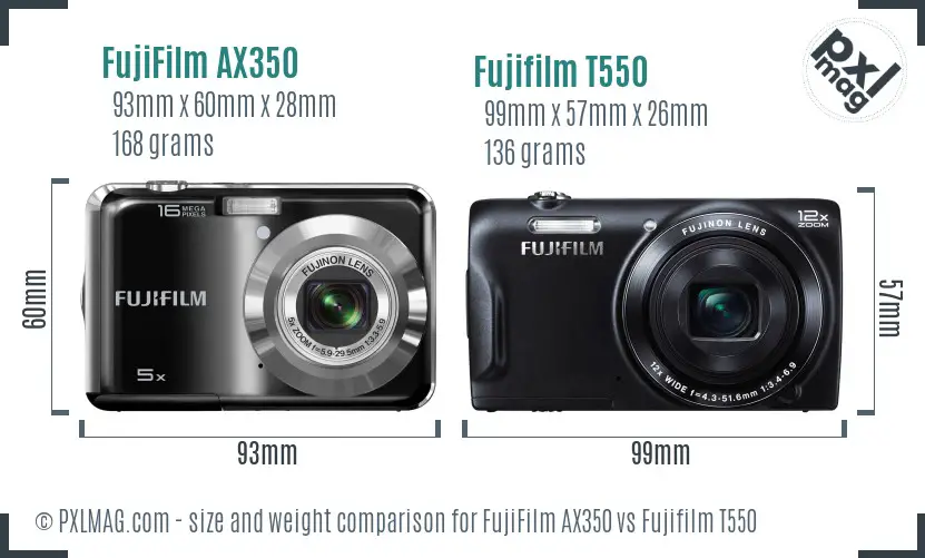 FujiFilm AX350 vs Fujifilm T550 size comparison