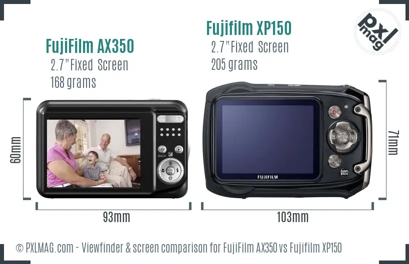 FujiFilm AX350 vs Fujifilm XP150 Screen and Viewfinder comparison