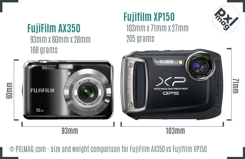 FujiFilm AX350 vs Fujifilm XP150 size comparison