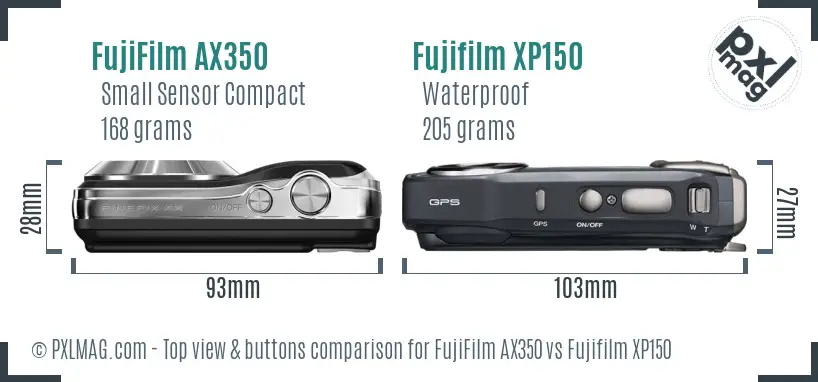 FujiFilm AX350 vs Fujifilm XP150 top view buttons comparison