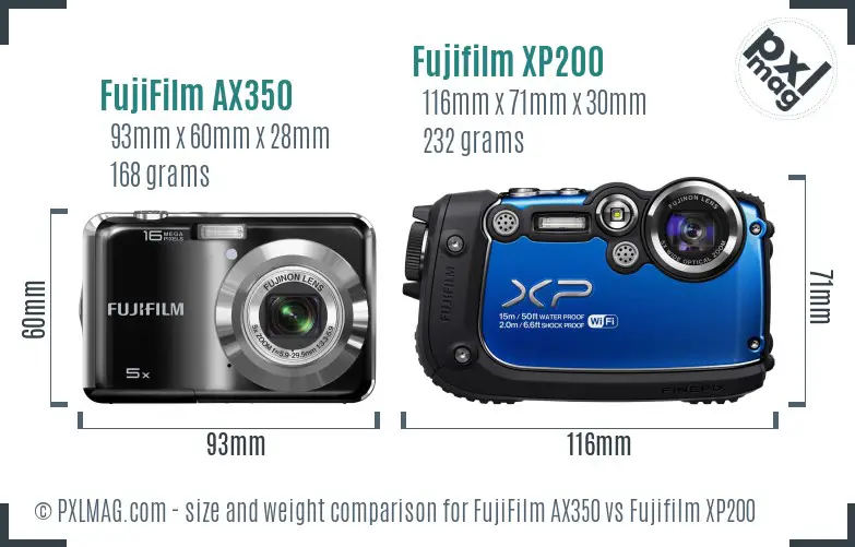 FujiFilm AX350 vs Fujifilm XP200 size comparison FujiFilm AX350 vs Fujifilm XP200 size comparison