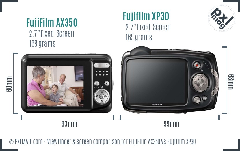 FujiFilm AX350 vs Fujifilm XP30 Screen and Viewfinder comparison