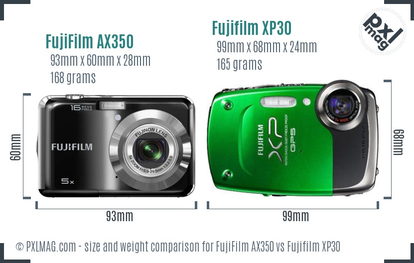 FujiFilm AX350 vs Fujifilm XP30 size comparison