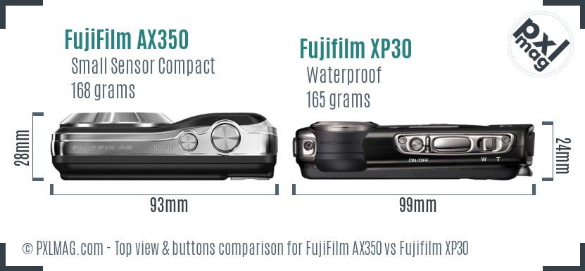 FujiFilm AX350 vs Fujifilm XP30 top view buttons comparison