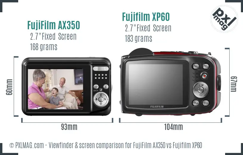 FujiFilm AX350 vs Fujifilm XP60 Screen and Viewfinder comparison